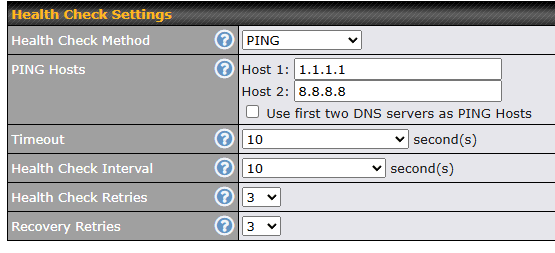 Recommended Peplink health check settings